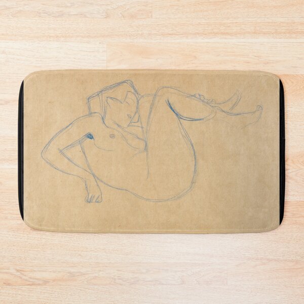 Item preview, Mit Angezogenen Schenkeln Kauernder Madchenakt by Gustav Klimt: Minimalist Nude Study designed and sold by artofuniverse.