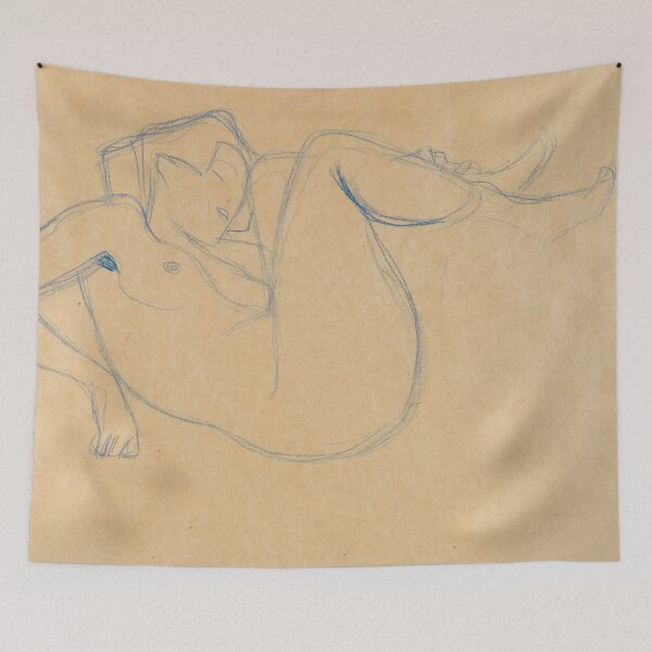 Item preview, Mit Angezogenen Schenkeln Kauernder Madchenakt by Gustav Klimt: Minimalist Nude Study designed and sold by artofuniverse.