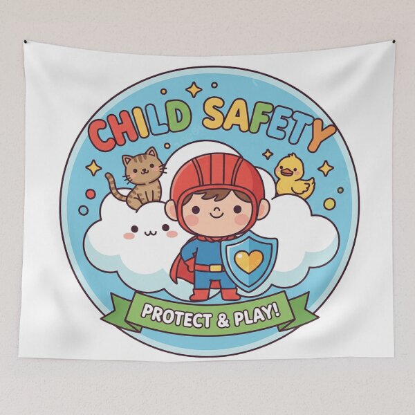 Item preview, Cute Little Hero Child Safety - Protect & Play Kawaii Sticker designed and sold by Fatomfatom.