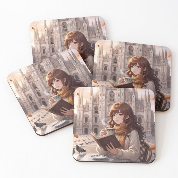Item preview,  Anime Girl Autumn Milan Duomo Italy Cathedral Brown Coat Book designed and sold by Chibifaceneko.