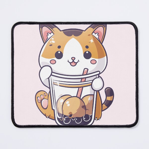 Item preview, Kawaii Calico Cat Drinking Boba Milk Tea - Cute Chibi Sticker designed and sold by OddityAndOrbit.