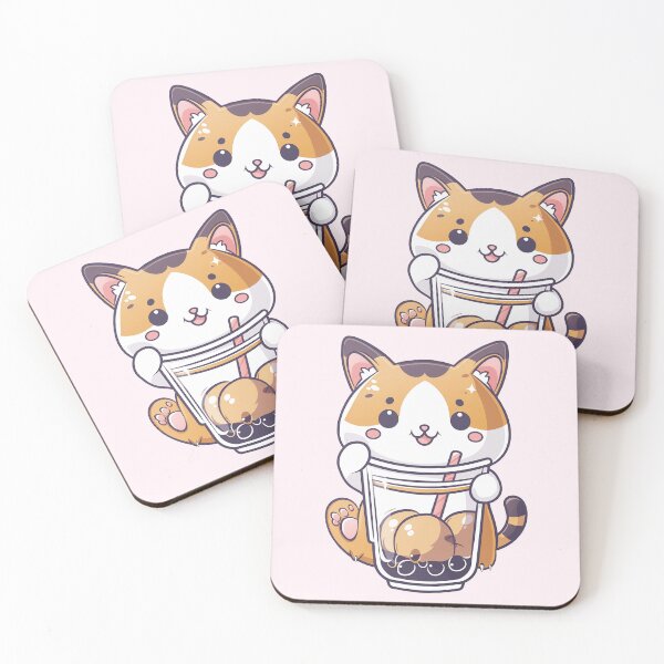 Item preview, Kawaii Calico Cat Drinking Boba Milk Tea - Cute Chibi Sticker designed and sold by OddityAndOrbit.