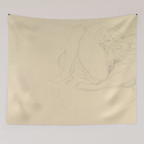 Item preview, Reclining Nude With Drapery by Gustav Klimt: Minimalist Vienna Secession Poster designed and sold by artofuniverse.