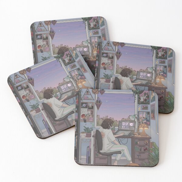 Item preview, Cozy Creative Workspace at Sunset with Cat designed and sold by AbstractAuraArt.