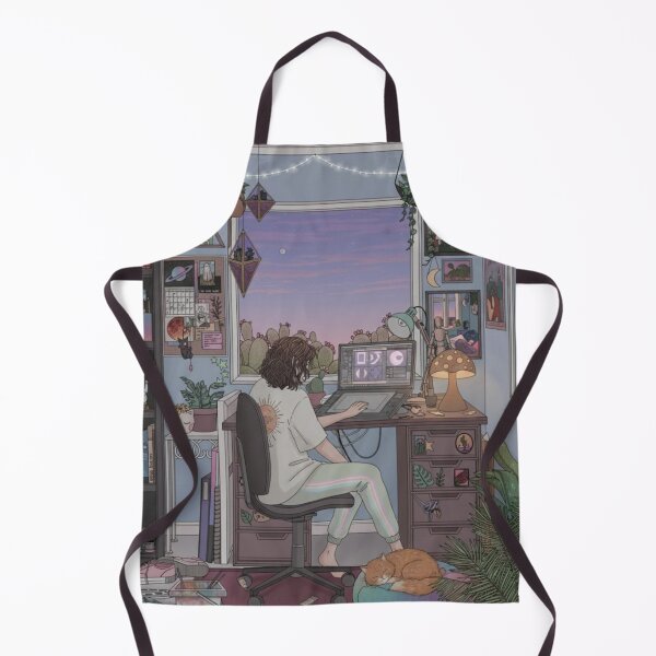 Item preview, Cozy Creative Workspace at Sunset with Cat designed and sold by AbstractAuraArt.