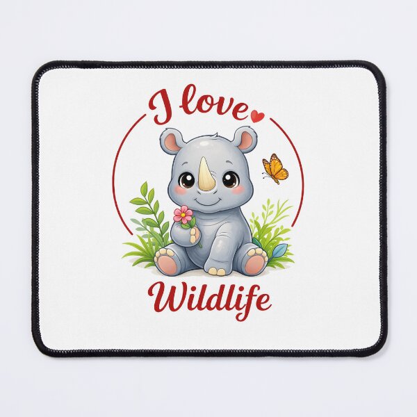 Item preview, I Love Wildlife Cute Rhino with Flower | Kawaii Nature Animal Design designed and sold by VoidBloom Studio.