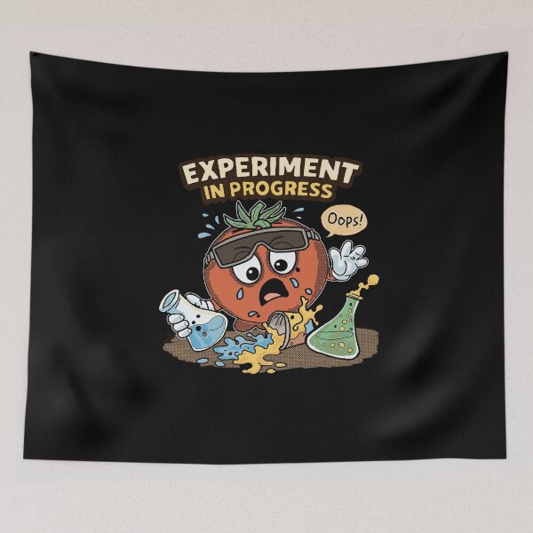 Item preview, Experiment in Progress – Funny Lab Assistant Tomato Science Cartoon designed and sold by Popstudio85.