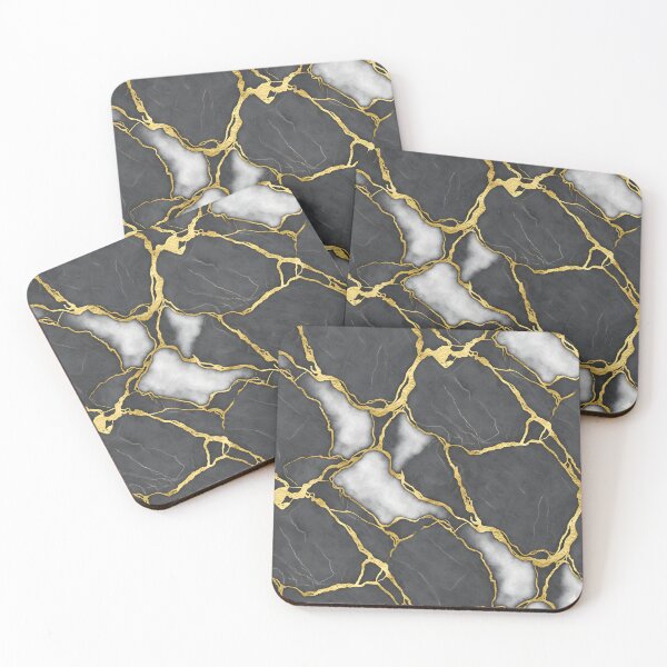 Item preview, Luxury Kintsugi Marble - Charcoal & White Stone with Liquid Gold Veins - Seamless Elegant Pattern designed and sold by ArtCrafter13.