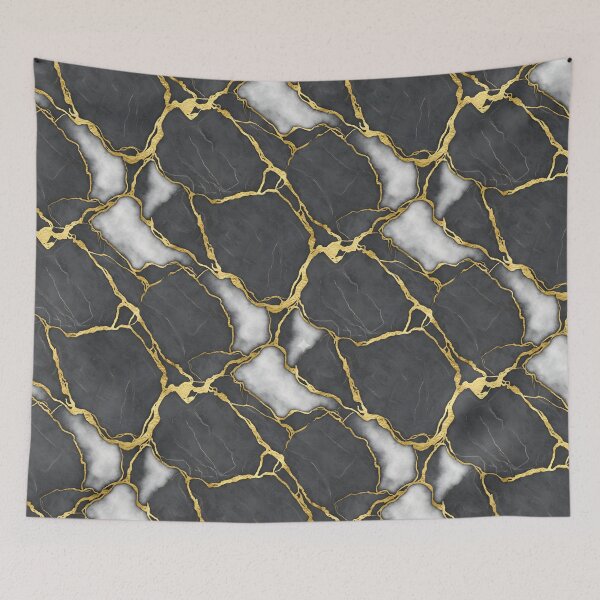 Item preview, Luxury Kintsugi Marble - Charcoal & White Stone with Liquid Gold Veins - Seamless Elegant Pattern designed and sold by ArtCrafter13.