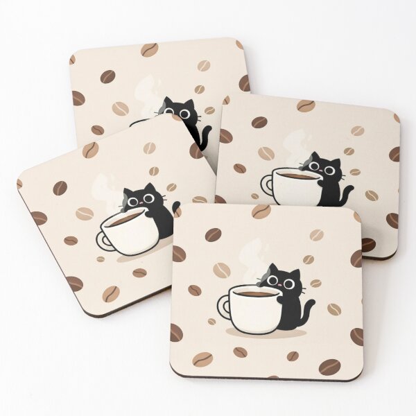 Item preview, Cute Black Cat with Coffee Beans designed and sold by JayJayVibes.