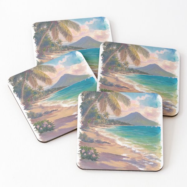 Item preview, Martinique Beach Scene with Palm, Mountain and Caribbean Sea designed and sold by artshop77.