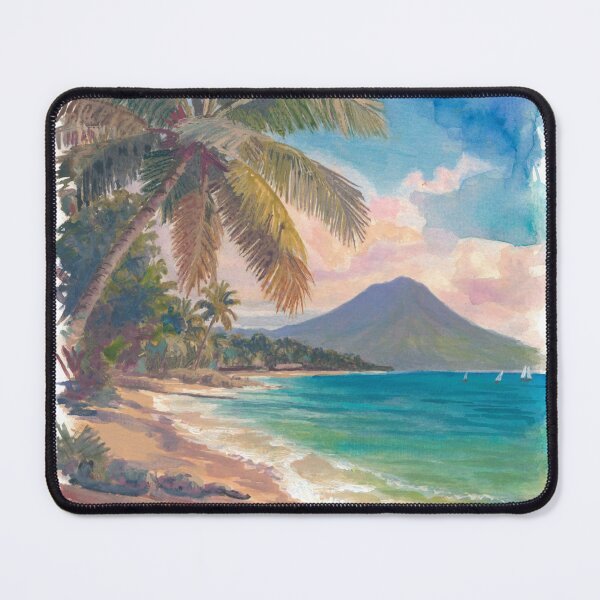 Item preview, Martinique Beach Scene with Palm, Mountain and Caribbean Sea designed and sold by artshop77.