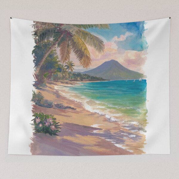 Item preview, Martinique Beach Scene with Palm, Mountain and Caribbean Sea designed and sold by artshop77.