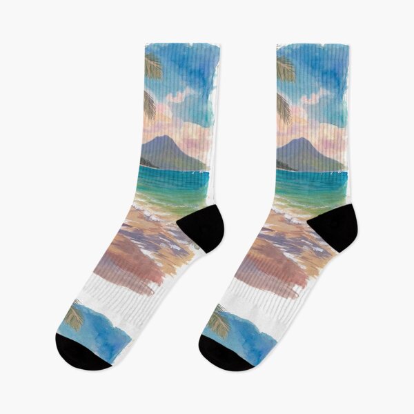 Item preview, Martinique Beach Scene with Palm, Mountain and Caribbean Sea designed and sold by artshop77.