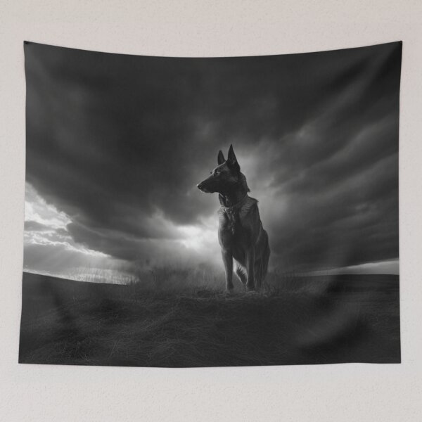 Item preview, A watchful Belgian Malinois standing guard at dusk, Dogs in Motion designed and sold by CDC40.