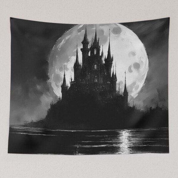 Item preview, “Unveil the Haunted Gothic Castle – Dark Aesthetic Black & White Art designed and sold by cr6zym1nd.