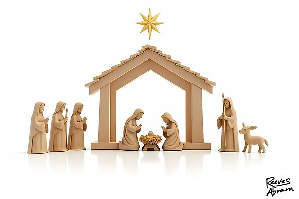Minimalist Nativity Scene Print - Christian Christmas Decor