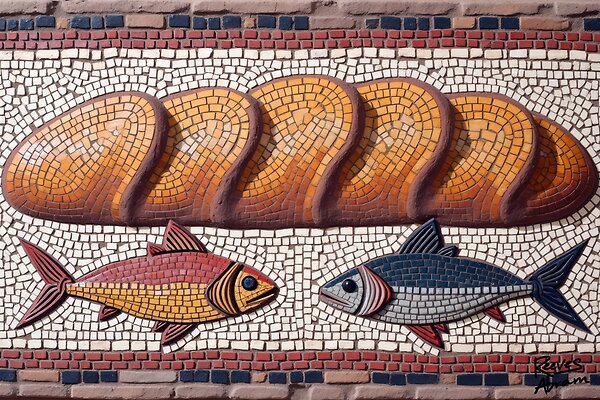 Five Loaves & Two Fish Mosaic - Bible Miracle Artwork