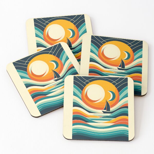 Item preview, Geometric Sailboat Sunset with Layered Waves designed and sold by InkSmithery.