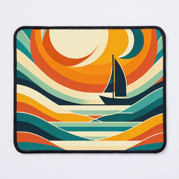 Item preview, Geometric Sailboat Sunset with Layered Waves designed and sold by InkSmithery.