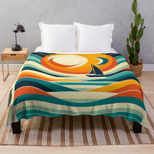 Item preview, Geometric Sailboat Sunset with Layered Waves designed and sold by InkSmithery.