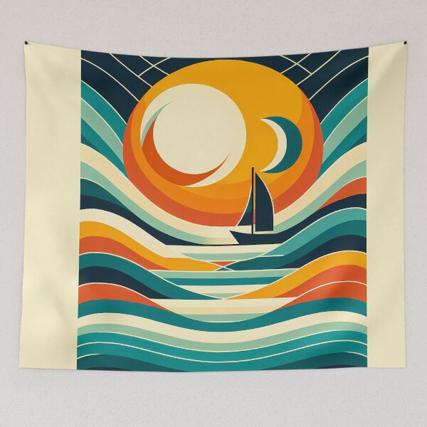 Item preview, Geometric Sailboat Sunset with Layered Waves designed and sold by InkSmithery.