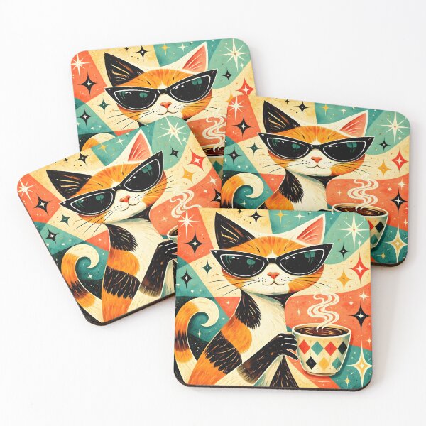 Item preview, Cool Cat With Coffee Mid Century designed and sold by VFWChuck.