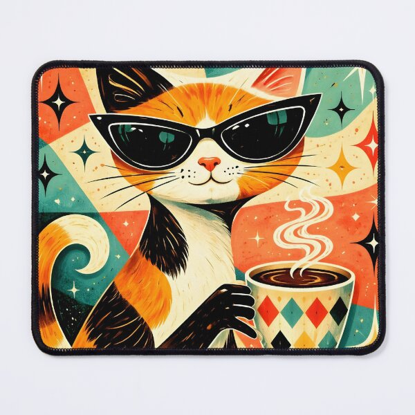 Item preview, Cool Cat With Coffee Mid Century designed and sold by VFWChuck.