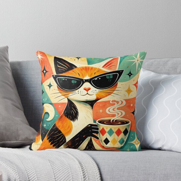 Aperçu de l'œuvre Chat cool avec café, milieu du siècle créée et vendue par VFWChuck.
