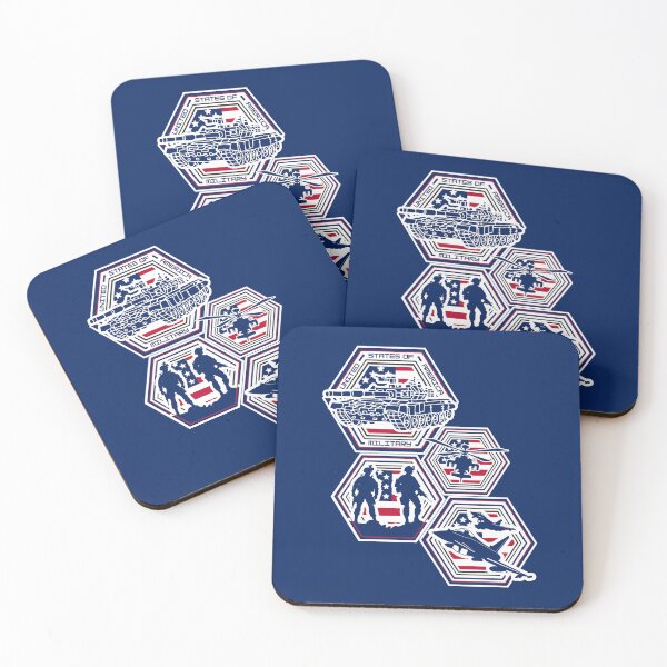 Item preview, U.S. Military Hexagon Emblem Set – Patriotic Tank, Soldiers, Helicopter & Fighter Jet Design for Veterans and Proud Americans designed and sold by GFamilyC.