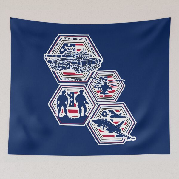 Item preview, U.S. Military Hexagon Emblem Set – Patriotic Tank, Soldiers, Helicopter & Fighter Jet Design for Veterans and Proud Americans designed and sold by GFamilyC.