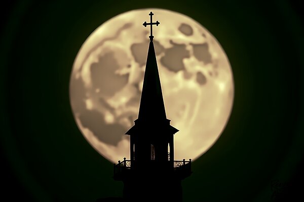 Moonlit Church Steeple