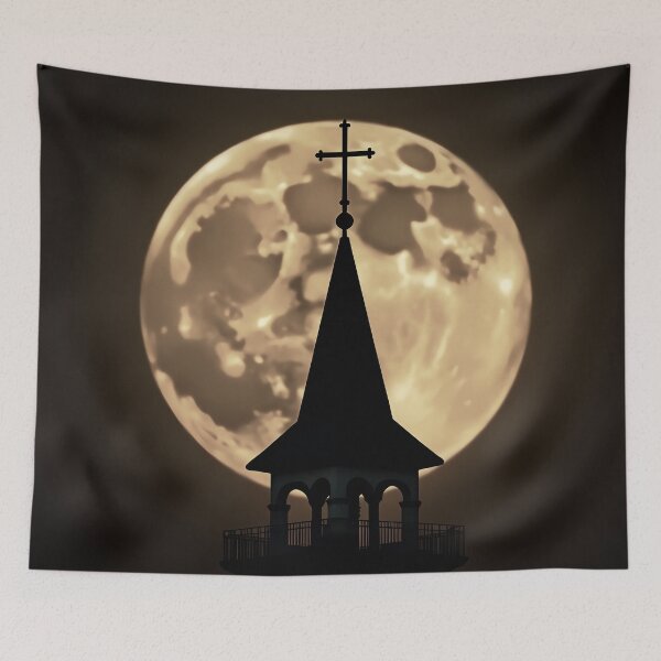 Item preview, Full Moon Church Steeple - Bell Tower Silhouette designed and sold by Pastor Reeves Studio.