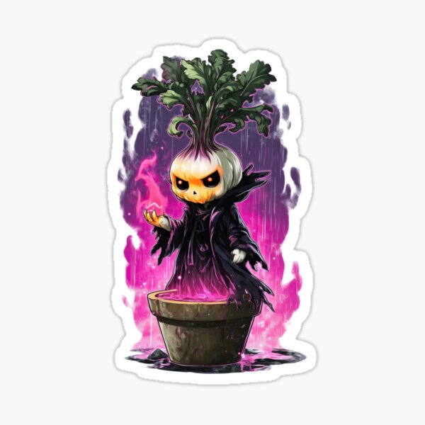 Item preview, Sprouted Garlic Warlock – Dark Fantasy Mage Emerging from Pot designed and sold by StudioPontPix Stickers.