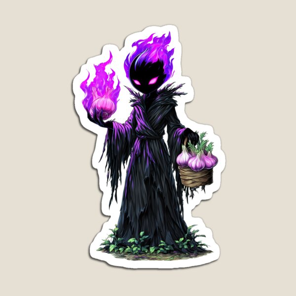 Item preview, Dark Garlic Mage – Fantasy Sorcerer with Cursed Bulbs and Purple Flames designed and sold by StudioPontPix Stickers.