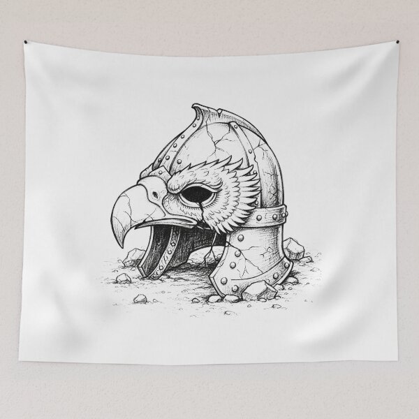Item preview, Broken Knight Helmet – Dark Fantasy Pencil Sketch designed and sold by ELmestka.