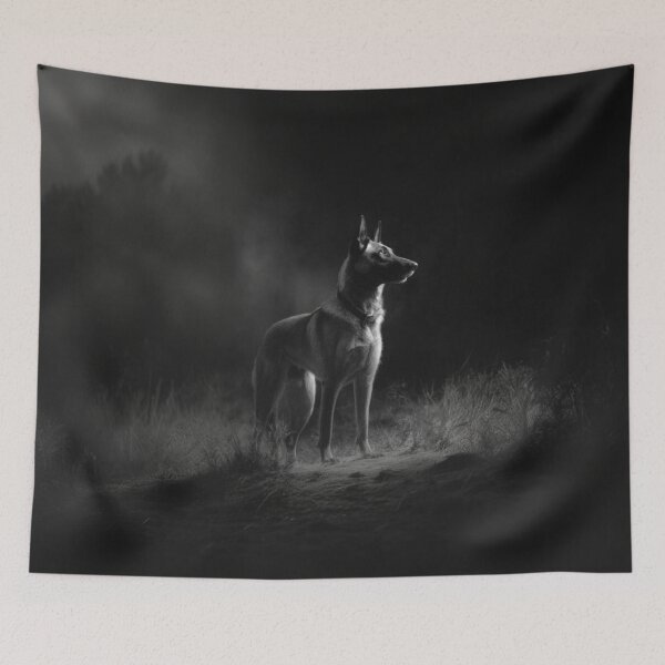 Item preview, A watchful Belgian Malinois standing guard at dusk, Dogs in Motion designed and sold by CDC40.