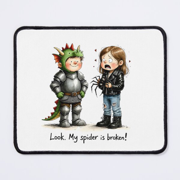 Item preview, Broken Spider Panic – Funny Knight & Scared Girl designed and sold by MaciejRudzinsky.
