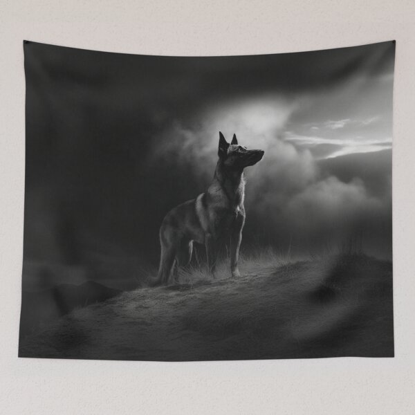 Item preview, A watchful Belgian Malinois standing guard at dusk, Dogs in Motion designed and sold by CDC40.