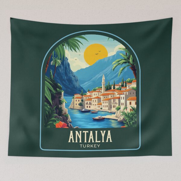 Item preview, Antalya Vintage Travel Illustration designed and sold by HomeLivingCo.