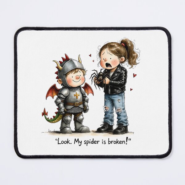 Item preview, Broken Spider Panic – Funny Knight & Scared Girl designed and sold by MaciejRudzinsky.
