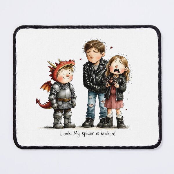 Item preview, Broken Spider Panic – Funny Knight & Scared Girl designed and sold by MaciejRudzinsky.