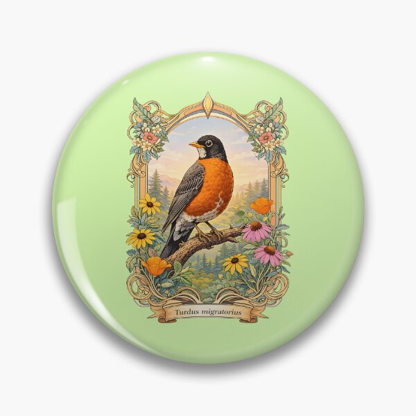 Item preview, Antique American Robin Art Nouveau Natural History Poster designed and sold by BorgSpareParts.