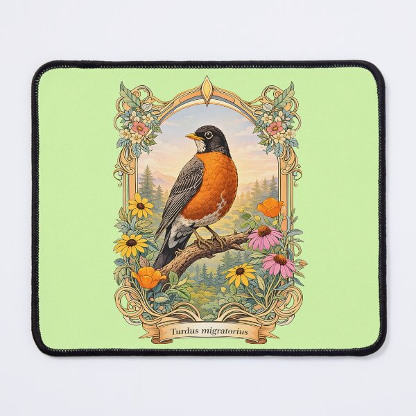 Item preview, Antique American Robin Art Nouveau Natural History Poster designed and sold by BorgSpareParts.