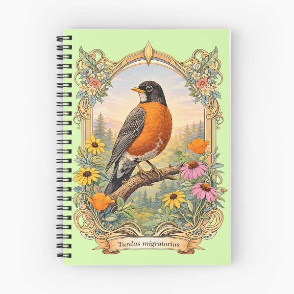 Item preview, Antique American Robin Art Nouveau Natural History Poster designed and sold by BorgSpareParts.