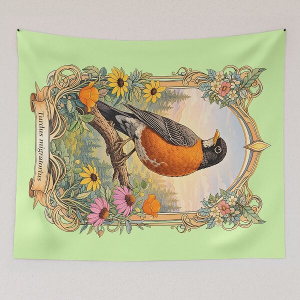 Item preview, Antique American Robin Art Nouveau Natural History Poster designed and sold by BorgSpareParts.