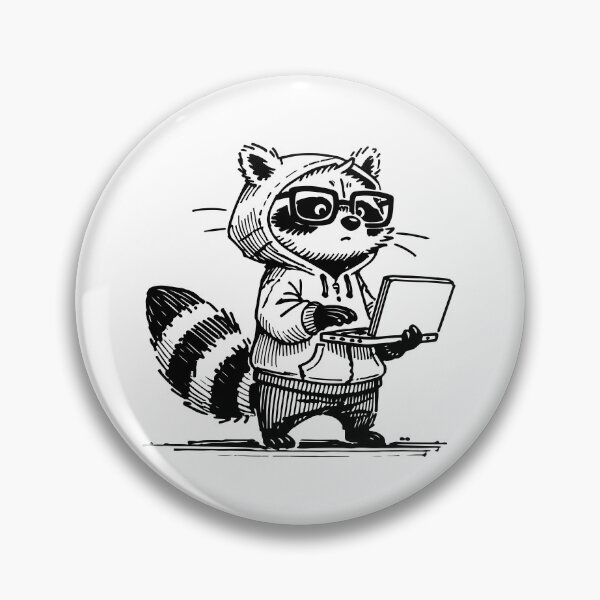 Item preview, Geeky Coder Raccoon with Laptop - Black Ink designed and sold by InkStation24.