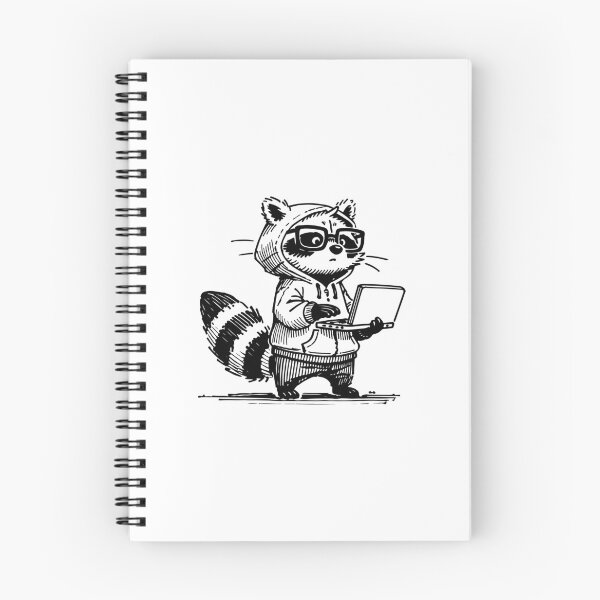 Item preview, Geeky Coder Raccoon with Laptop - Black Ink designed and sold by InkStation24.