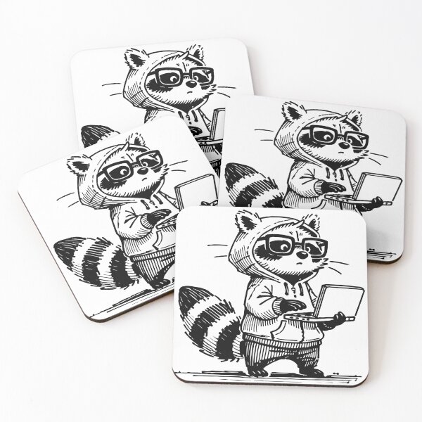 Item preview, Geeky Coder Raccoon with Laptop - Black Ink designed and sold by InkStation24.