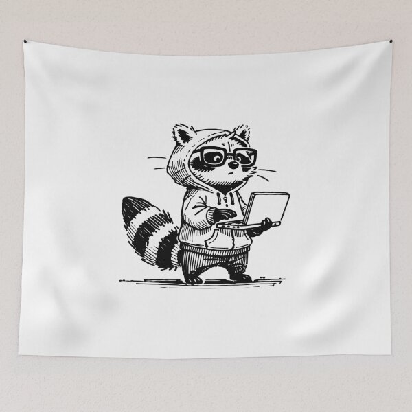 Item preview, Geeky Coder Raccoon with Laptop - Black Ink designed and sold by InkStation24.